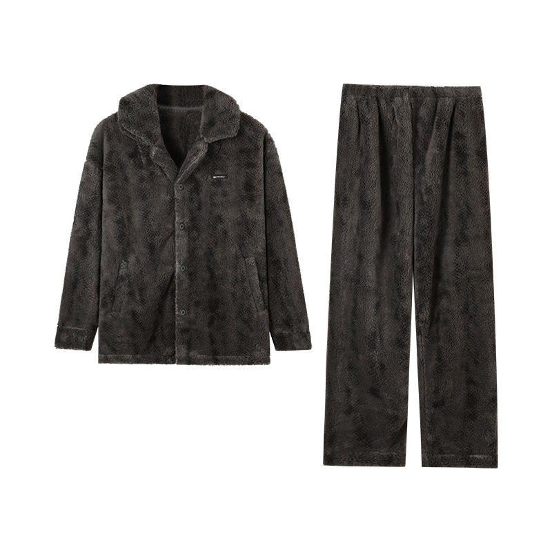 Férfi pizsama szett kardigánnal – korall fleece bélés, vastag flanel, poliester