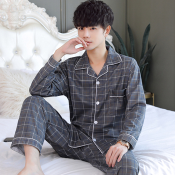Set pijama bărbați poliester-bumbac, mâneci lungi, pijama confortabil pentru iarnă, primăvară și toamnă, greutate 141–160 g/m2