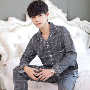 Set pijama bărbați poliester-bumbac, mâneci lungi, pijama confortabil pentru iarnă, primăvară și toamnă, greutate 141–160 g/m2