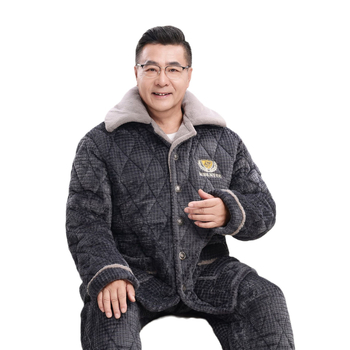 Flanel téli férfi otthoni ruhaszett, 90–95% pamut, vastag anyag, 181–200 g/m², rever gallér