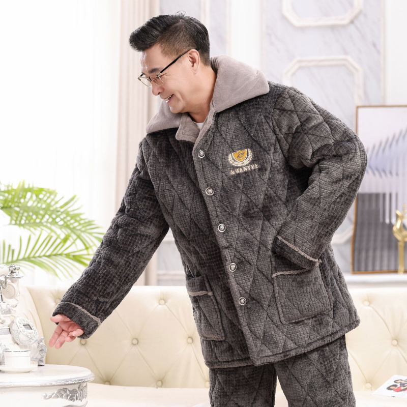 Flanel téli férfi otthoni ruhaszett, 90–95% pamut, vastag anyag, 181–200 g/m², rever gallér