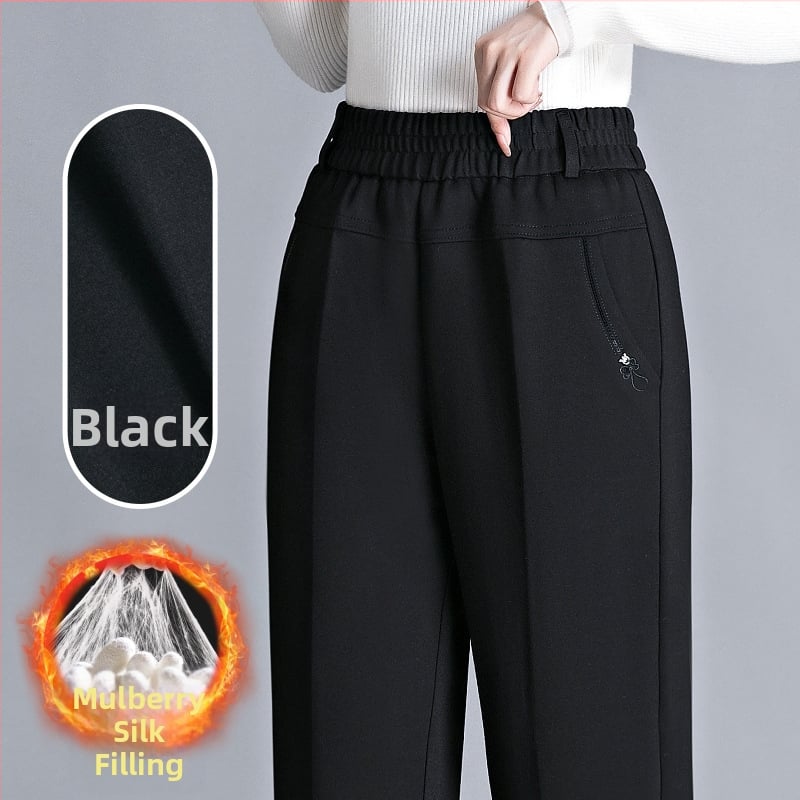 Pantaloni de iarnă pentru femei, talie înaltă, croială dreaptă, căptuțiți cu fleece, lungi, din viscoză, ușor elastici, fără cute