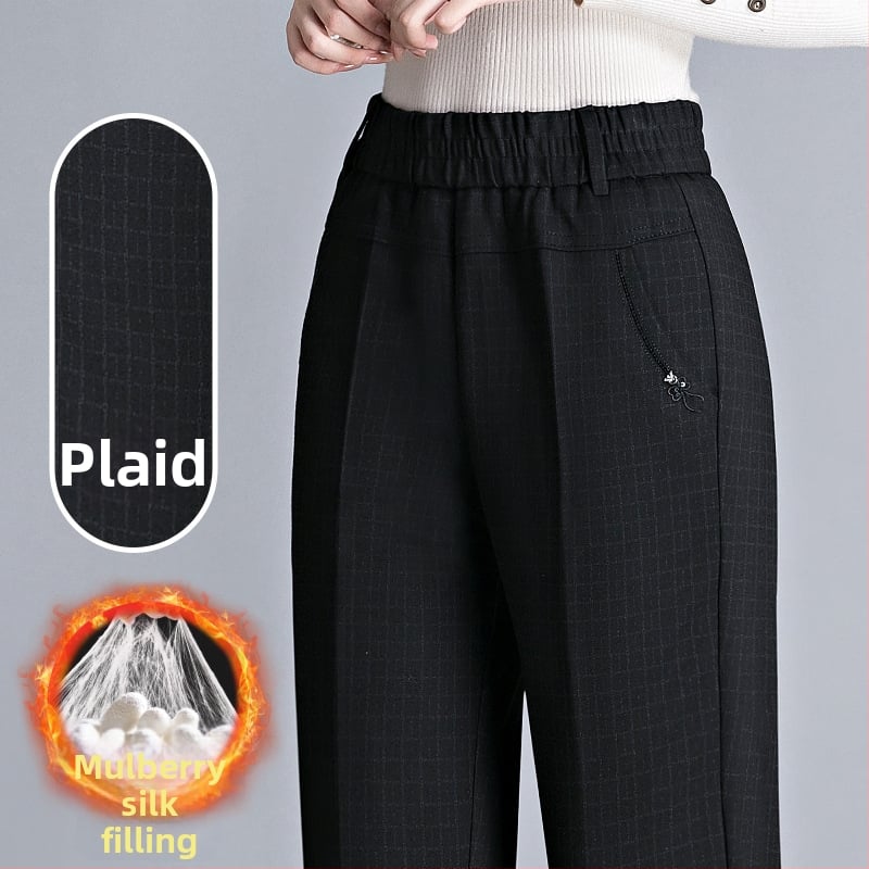 Pantaloni de iarnă pentru femei, talie înaltă, croială dreaptă, căptuțiți cu fleece, lungi, din viscoză, ușor elastici, fără cute