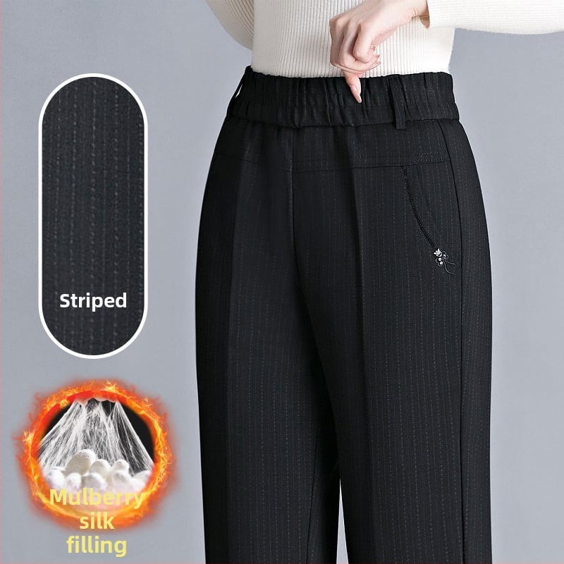 Pantaloni de iarnă pentru femei, talie înaltă, croială dreaptă, căptuțiți cu fleece, lungi, din viscoză, ușor elastici, fără cute