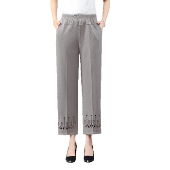 Pantaloni femei largi, croială drept, vară, poliester ușor, înaltă elasticitate, lungime trei sferturi
