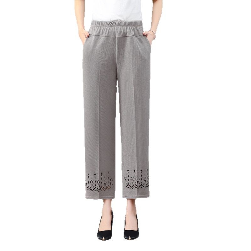 Pantaloni femei largi, croială drept, vară, poliester ușor, înaltă elasticitate, lungime trei sferturi