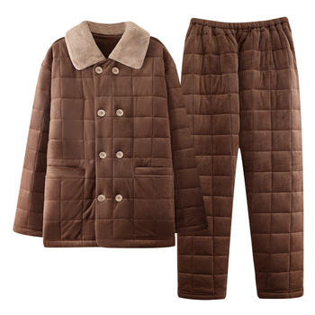 Férfi téli pizsama szett, vastag béleléssel, quilted, 100% poliészter, galléros, hosszú ujjú