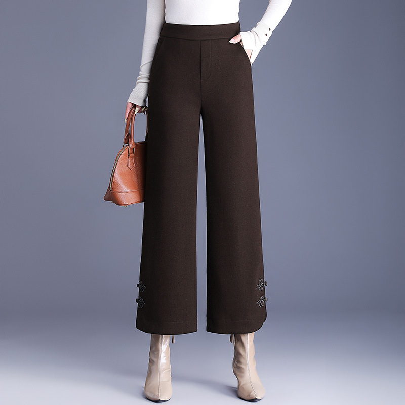 Ženske široke hlače od poliestera, visoki struk, debela tkanina, duljina 9/10, elegantan gradski stil, jesen 2024.