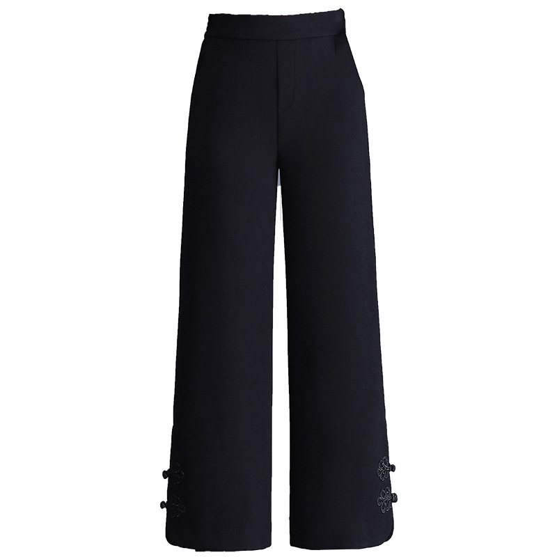 Ženske široke hlače od poliestera, visoki struk, debela tkanina, duljina 9/10, elegantan gradski stil, jesen 2024.