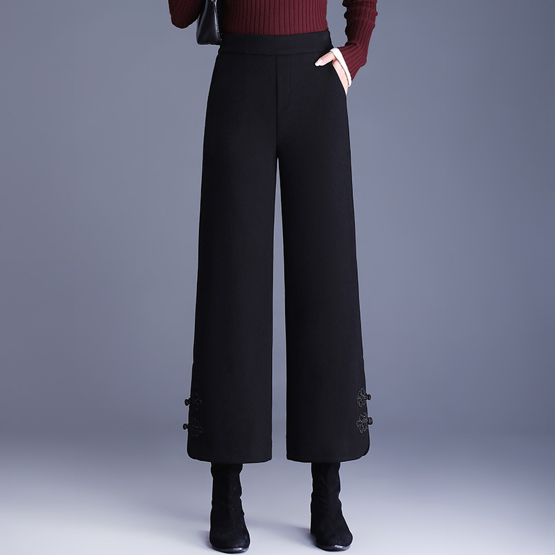 Ženske široke hlače od poliestera, visoki struk, debela tkanina, duljina 9/10, elegantan gradski stil, jesen 2024.