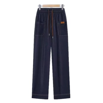 Pantaloni dama din denim, talie înaltă, croială dreaptă, relaxați, groși pentru toamnă-iarnă, 70–80% poliester