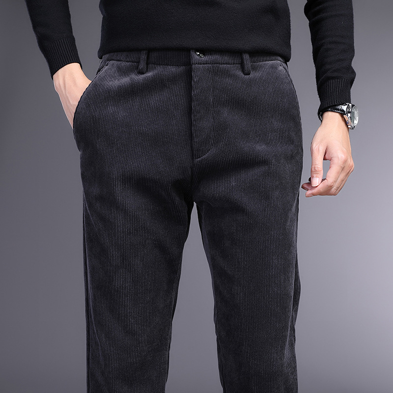 Corduroy muške casual poslovne hlače - ravni kroj, srednji porast, zatvarač, gusto tkivo, smjesa poliester-viskoza-spandeks