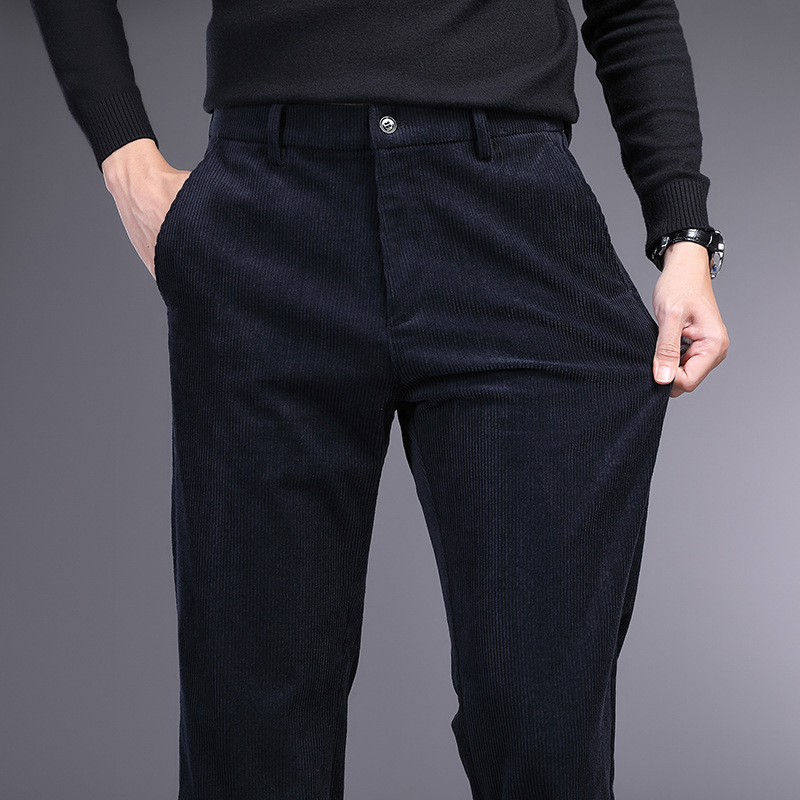 Corduroy muške casual poslovne hlače - ravni kroj, srednji porast, zatvarač, gusto tkivo, smjesa poliester-viskoza-spandeks