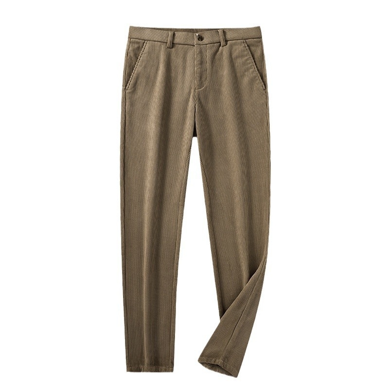 Corduroy muške casual poslovne hlače - ravni kroj, srednji porast, zatvarač, gusto tkivo, smjesa poliester-viskoza-spandeks