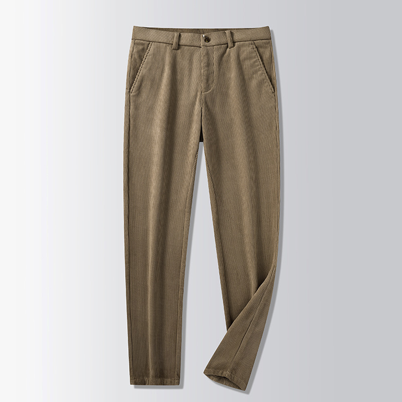 Corduroy muške casual poslovne hlače - ravni kroj, srednji porast, zatvarač, gusto tkivo, smjesa poliester-viskoza-spandeks