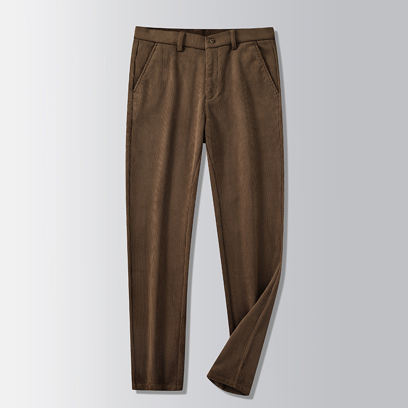 Corduroy muške casual poslovne hlače - ravni kroj, srednji porast, zatvarač, gusto tkivo, smjesa poliester-viskoza-spandeks