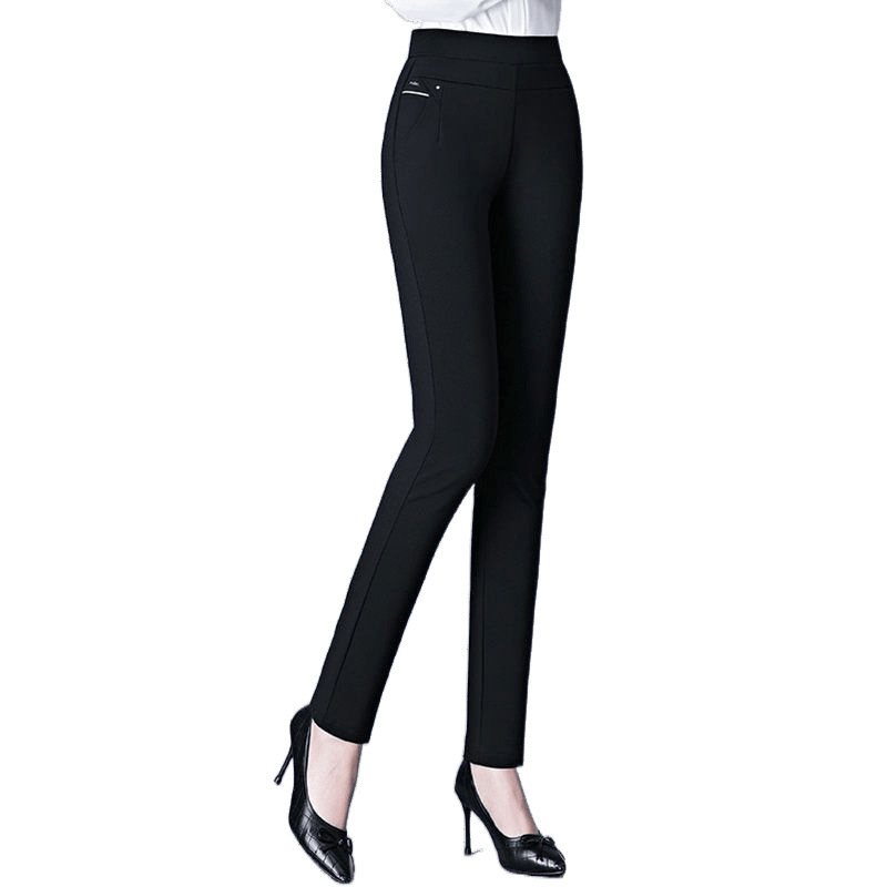 Pantaloni femei cu talie înaltă, croială dreaptă, poliester, elasticitate ușoară, lungi