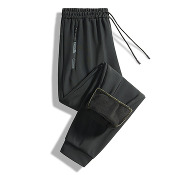 Pantaloni casual autoîncălziți pentru bărbați de vârstă mijlocie, căptuți cu fleece, amestec poliester-elastan, croială dreaptă