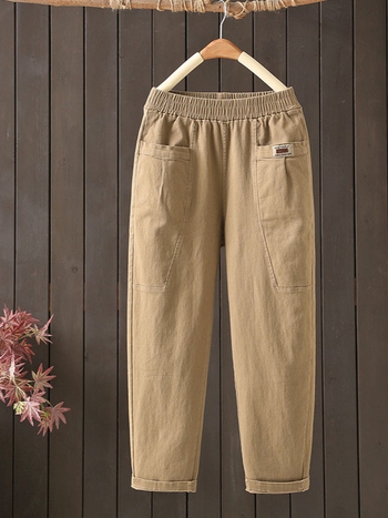 Ženske casual hlače od pamuka, visokim pasom, opušteni kroj, 3/4 dužina, ljeto 2025