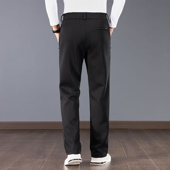 Férfi fleece-béléssel ellátott casual nadrág, magas derék, egyenes szár, plusz méret, övvel
