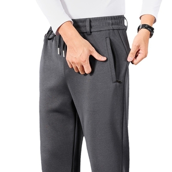 Férfi fleece-béléssel ellátott casual nadrág, magas derék, egyenes szár, plusz méret, övvel