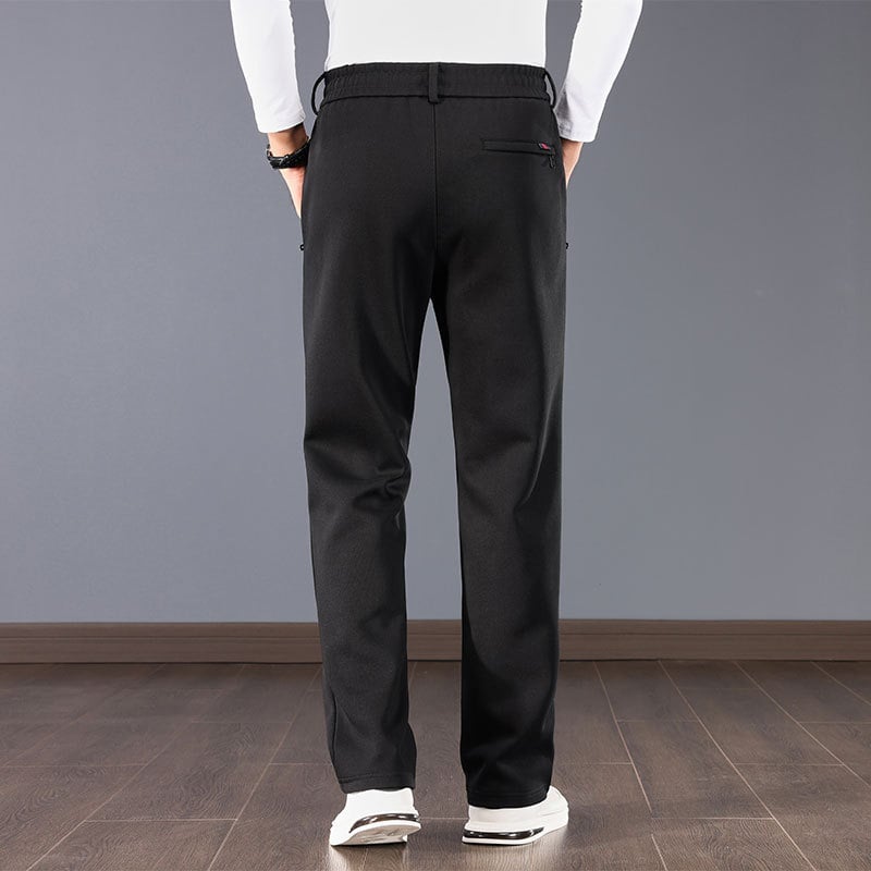 Férfi fleece-béléssel ellátott casual nadrág, magas derék, egyenes szár, plusz méret, övvel