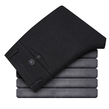 Pantaloni casual pentru bărbați, căptușiți cu fleece, croială dreaptă, talie medie, țesătură din amestec de bumbac, pentru iarnă