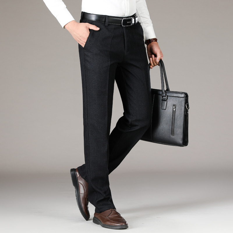 Pantaloni casual pentru bărbați, căptușiți cu fleece, croială dreaptă, talie medie, țesătură din amestec de bumbac, pentru iarnă