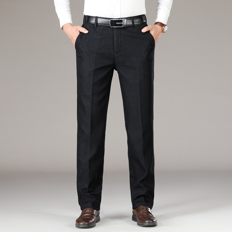 Pantaloni casual pentru bărbați, căptușiți cu fleece, croială dreaptă, talie medie, țesătură din amestec de bumbac, pentru iarnă