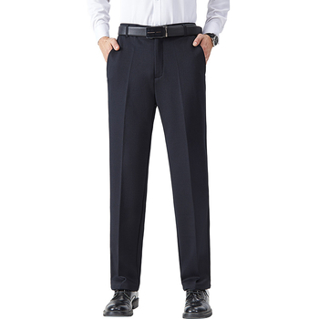 Pantaloni business casual pentru bărbați, croială dreaptă – talie medie, fără călcare necesară, 68% poliester, buzunare multiple