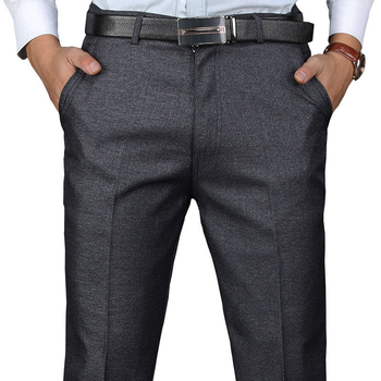 Pantaloni casual pentru bărbați, drepti, talie înaltă, căptuțiți cu fleece, amestec bumbac-poliester pentru iarnă