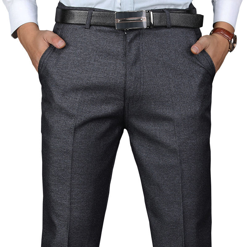 Pantaloni casual pentru bărbați, drepti, talie înaltă, căptuțiți cu fleece, amestec bumbac-poliester pentru iarnă