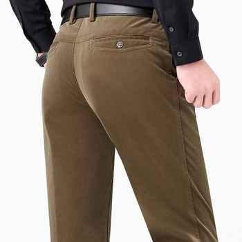 Corduroy muške hlače ravnog kroja, visok struk, debele zimske hlače za poslovno-casual stil