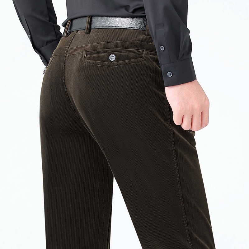 Corduroy muške hlače ravnog kroja, visok struk, debele zimske hlače za poslovno-casual stil