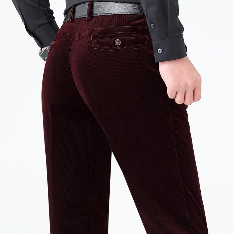 Corduroy muške hlače ravnog kroja, visok struk, debele zimske hlače za poslovno-casual stil