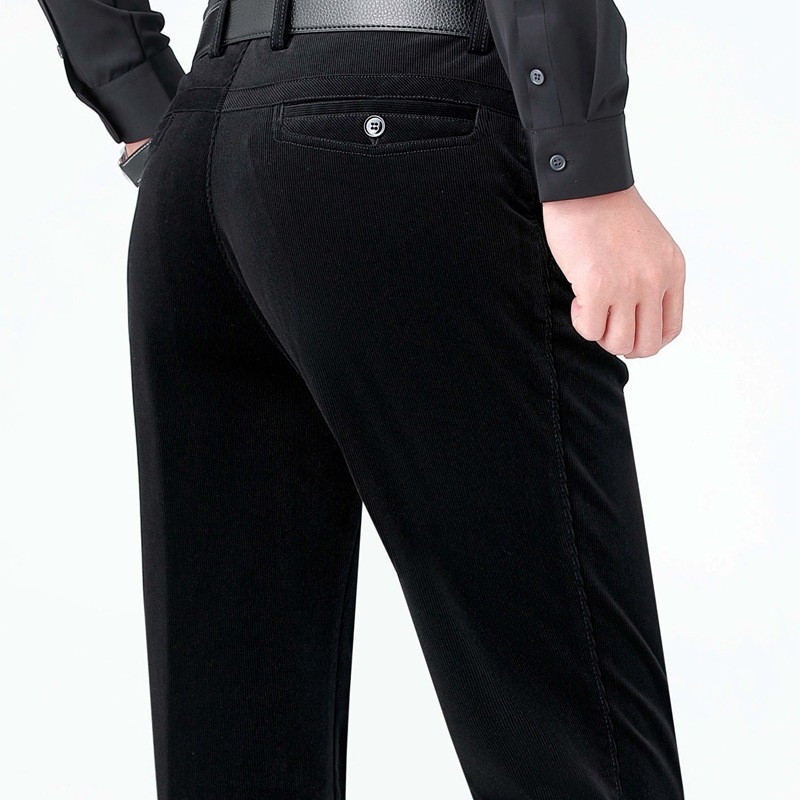 Corduroy muške hlače ravnog kroja, visok struk, debele zimske hlače za poslovno-casual stil