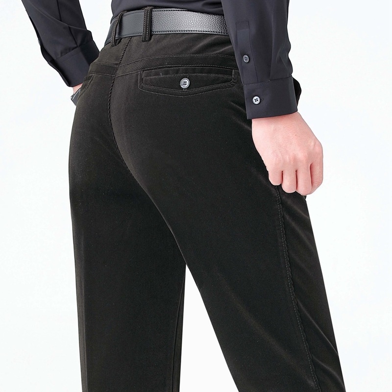 Corduroy muške hlače ravnog kroja, visok struk, debele zimske hlače za poslovno-casual stil