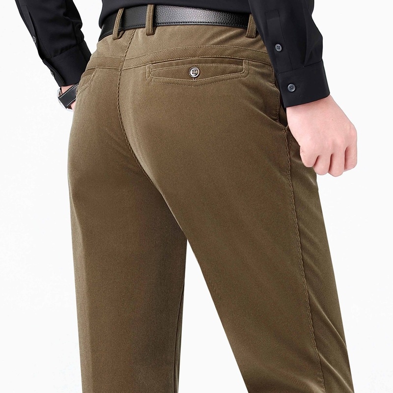 Corduroy muške hlače ravnog kroja, visok struk, debele zimske hlače za poslovno-casual stil