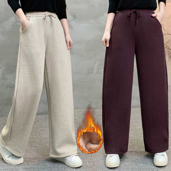 Pantaloni dama din velur cu căptușeală de fleece, talie elastică, talie înaltă, groși, iarnă 2025