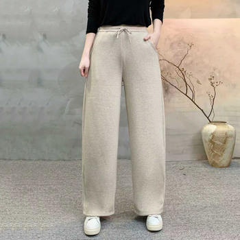 Pantaloni dama din velur cu căptușeală de fleece, talie elastică, talie înaltă, groși, iarnă 2025