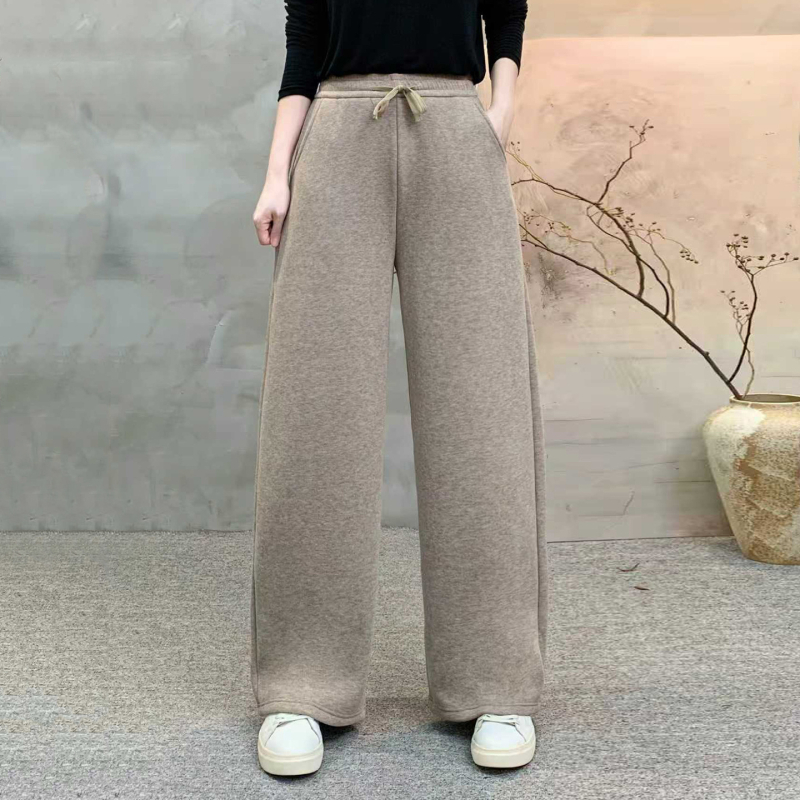 Pantaloni dama din velur cu căptușeală de fleece, talie elastică, talie înaltă, groși, iarnă 2025