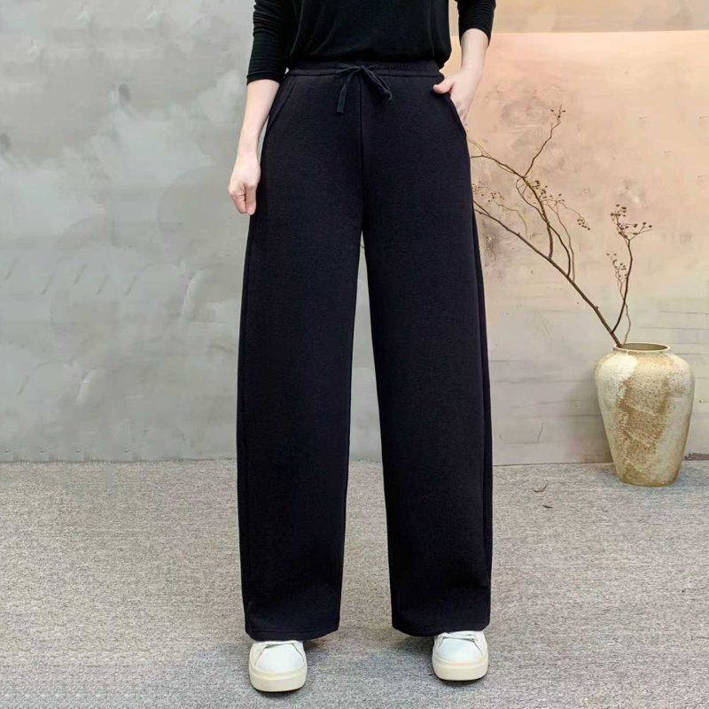 Pantaloni dama din velur cu căptușeală de fleece, talie elastică, talie înaltă, groși, iarnă 2025