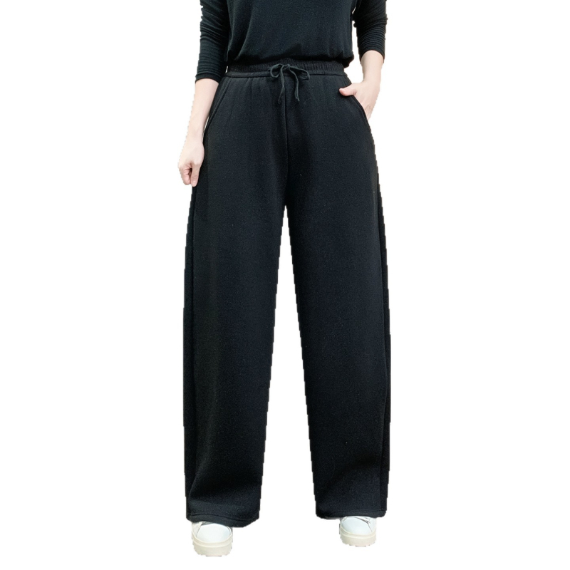 Pantaloni dama din velur cu căptușeală de fleece, talie elastică, talie înaltă, groși, iarnă 2025