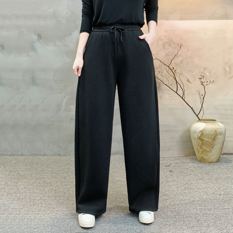 Pantaloni dama din velur cu căptușeală de fleece, talie elastică, talie înaltă, groși, iarnă 2025