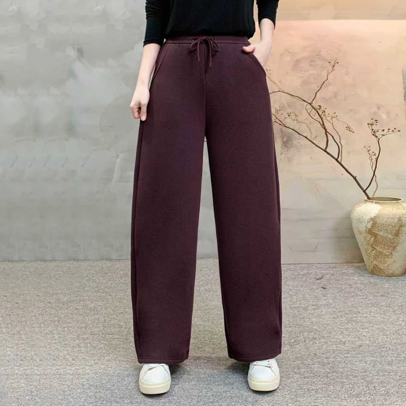 Pantaloni dama din velur cu căptușeală de fleece, talie elastică, talie înaltă, groși, iarnă 2025