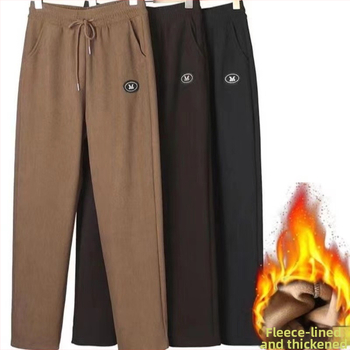 Pantaloni trening kapok velur, croială dreaptă, căptușeală fleece, groși pentru iarnă, amestec poliester 80–90%, Iarnă 2024