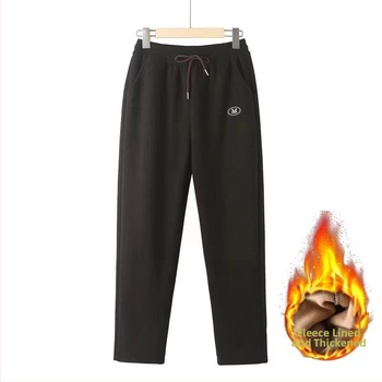 Pantaloni trening kapok velur, croială dreaptă, căptușeală fleece, groși pentru iarnă, amestec poliester 80–90%, Iarnă 2024