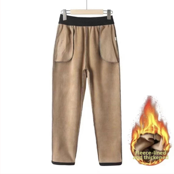 Pantaloni trening kapok velur, croială dreaptă, căptușeală fleece, groși pentru iarnă, amestec poliester 80–90%, Iarnă 2024