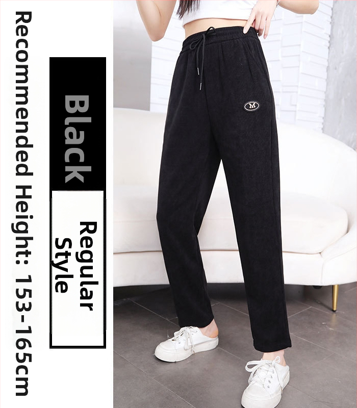 Pantaloni trening kapok velur, croială dreaptă, căptușeală fleece, groși pentru iarnă, amestec poliester 80–90%, Iarnă 2024