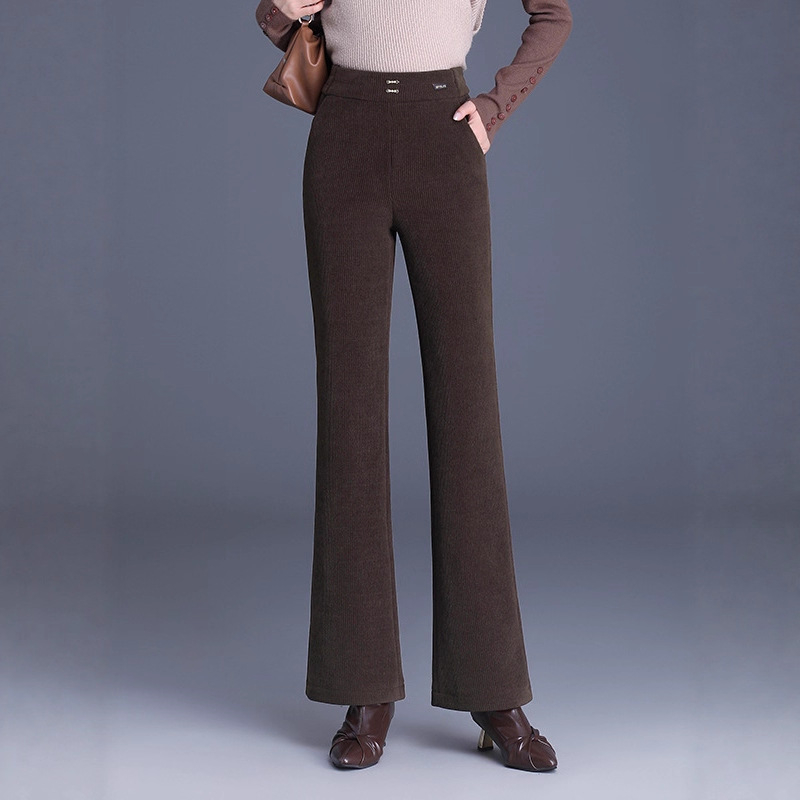 Pantaloni evazați cu talie medie-înaltă, lungime 3/4, țesătură țesută din poliester, microelasticitate, grosime medie, iarnă 2025